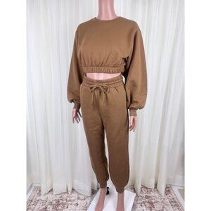 Zenana 2 Pcs Crop Sweatshirt Tracksuit Jogger Pants Set Outfit Active Loungewear